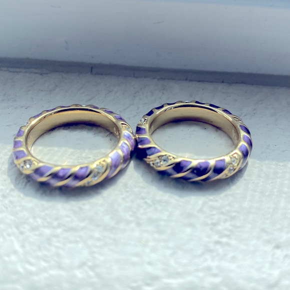 Set of 2 enamel eternity bands with simulated CZ, gold clad. - Picture 6 of 6